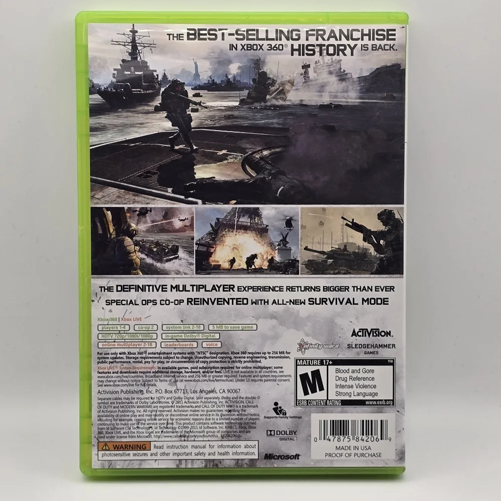 Xbox 360 Call Of Duty Modern Warfare 3 Video Game With Manual and Case